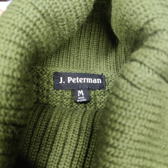 J. Peterman Aran Knit Cotton Fisherman Turtleneck Sweater Loden Green Medium - Picture 6 of 10